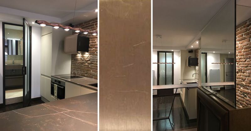 Studio à l'esprit hôtel de standing composé de rangements sur-mesure, de miroirs, dekton, bois et métal - Julie Béringué Architecte d'intérieur à Toulouse